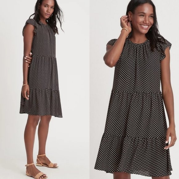 Ann Taylor Polka Dot Flutter Sleeve Swing Shift Dress Size MP EUC - Picture 1 of 11